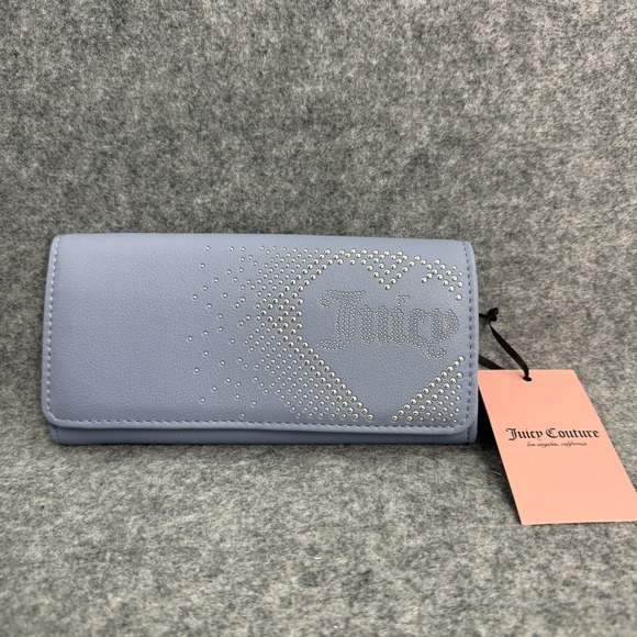 Juicy Couture Handbags - NWT Juicy Couture Lovely Day Flap Clutch Large Womens Wallet Slate Blue Studded